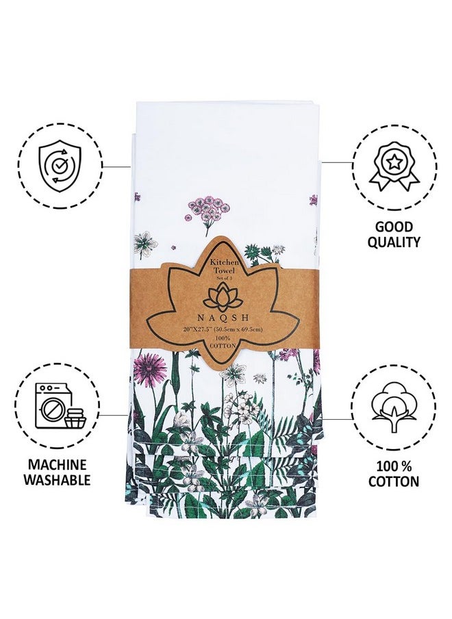 naqsh NAQSH Dish Towels for Kitchen Cotton Towel Set Printed Multi Purpose Reusable Dish Cloths (Pack of 3) (20" x 27.5", Multi Purple Flower)  - Image 4