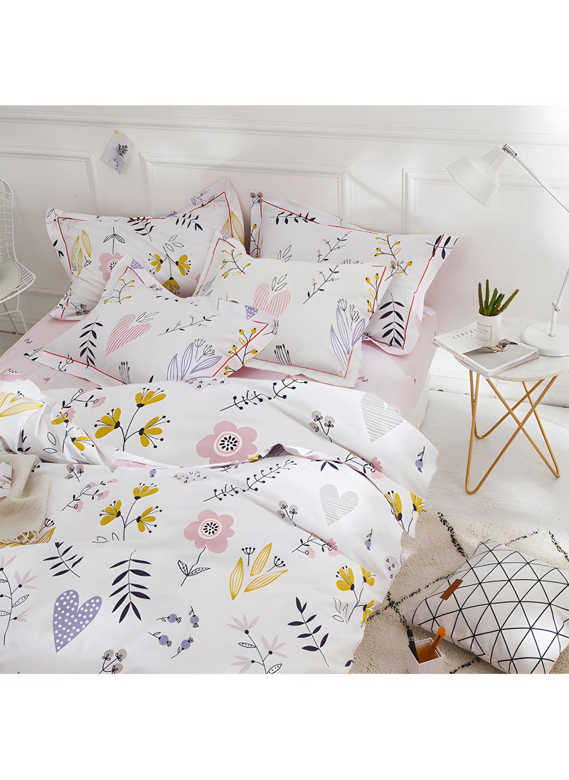 EAVD EAVD Floral Comforter Set Queen White Pink Floral Bedding Set Soft Microfiber Floral Love Print Comforter with 2 Pillowcases Garden Botanical Comforter Set  - Image 5