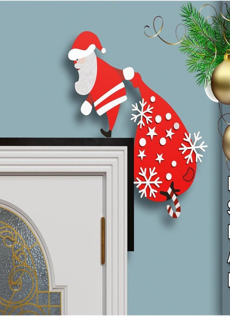 Santa Claus Door Corner Decoration Pendant Reindeer Door Hanging Wooden Ornaments Door Frame Reindeer Wooden Ornaments(On The Right) 