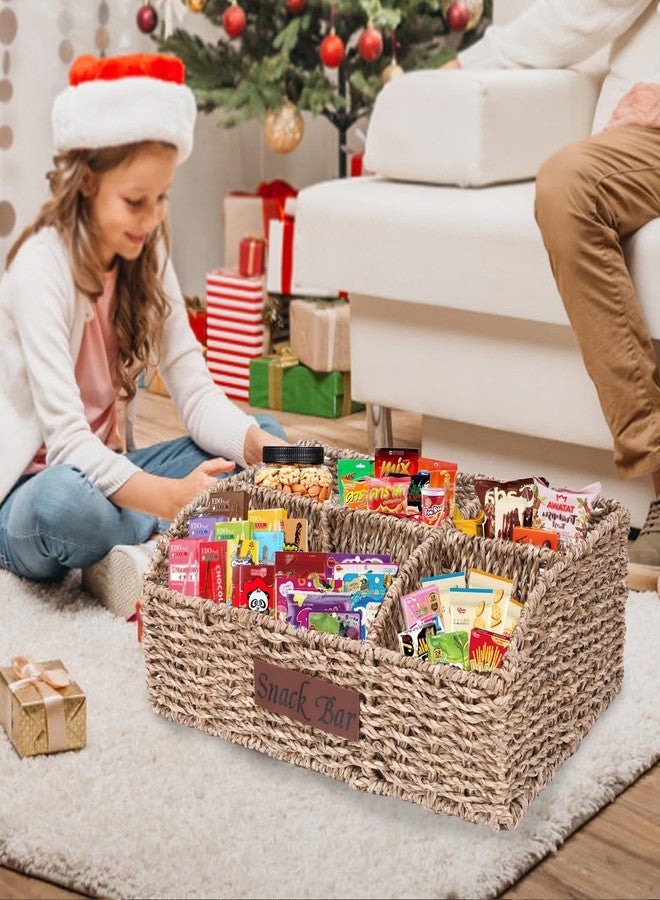 Xbopetda Snack Organizer for Countertop, Trapezoid Snack Organizer Seagrass Wicker Basket, 5 Compartments Snack Box Container, Snack Bar Station Organizer, Kitchen Cabinet Pantry Organizer and Storage - Image 4