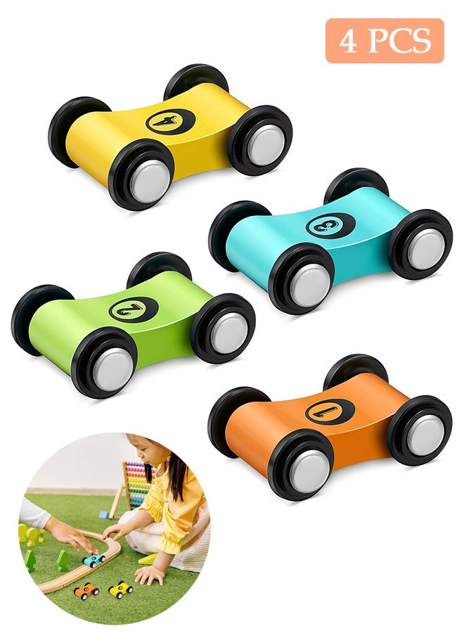 FIRSTAR 4 Pcs Wooden Car Toys, Colorful Car Ramp Toy, Replacement Vehicle Play Sets (Orange, Green, Blue, Yellow) - Image 1