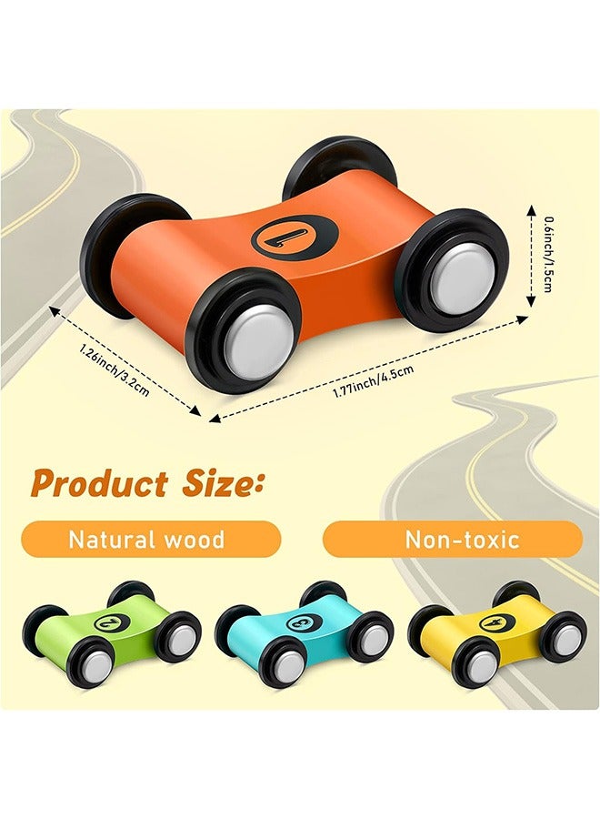 FIRSTAR 4 Pcs Wooden Car Toys, Colorful Car Ramp Toy, Replacement Vehicle Play Sets (Orange, Green, Blue, Yellow) - Image 2