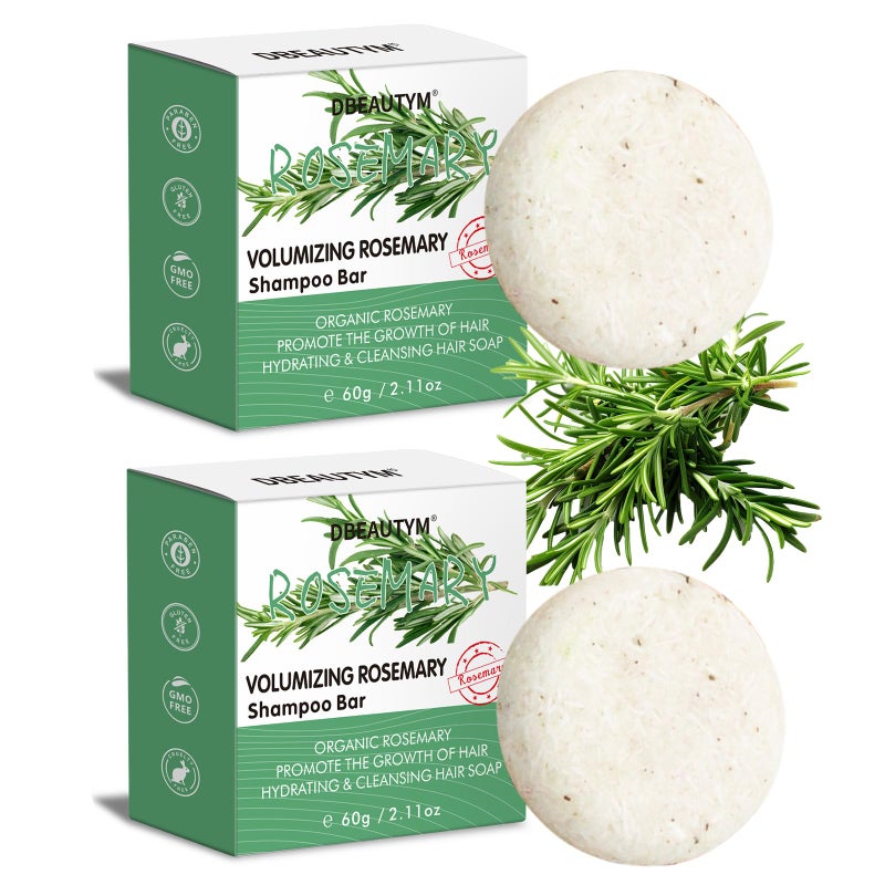 DBEAUTYM 2 Pack Rosemary Hair Shampoo Bar,Deep Cleansing for Scalp Hair Loss Shampoo Soap,Organic Hair Oil Control,Solid Shampoo for Hair Growth, Refreshing and Hydrating Soap for Stocking Stuffers Women Gifts - Image 1