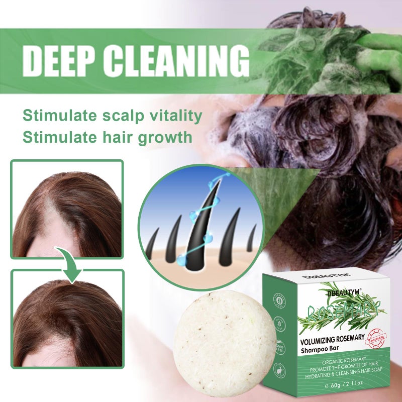 DBEAUTYM 2 Pack Rosemary Hair Shampoo Bar,Deep Cleansing for Scalp Hair Loss Shampoo Soap,Organic Hair Oil Control,Solid Shampoo for Hair Growth, Refreshing and Hydrating Soap for Stocking Stuffers Women Gifts - Image 3