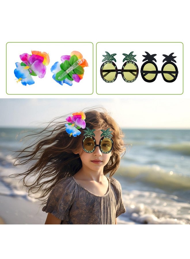 Fortuning's JDS Boys Girls Hawaiian Leaf Grass Skirt With Flowers Costume Set Hula Outfits For Luau Beach Party (7Pcs)  - Image 3