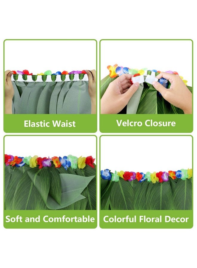 Fortuning's JDS Boys Girls Hawaiian Leaf Grass Skirt With Flowers Costume Set Hula Outfits For Luau Beach Party (7Pcs)  - Image 4