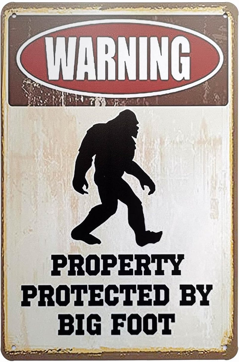 ERLOOD Warning Property Protected by Big Foot Funny Outdoor Home Yard Road Garden Metal Sign Vintage Decor 12 X 8 - Image 1
