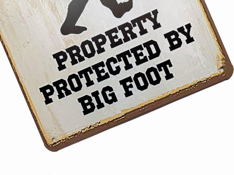 ERLOOD Warning Property Protected by Big Foot Funny Outdoor Home Yard Road Garden Metal Sign Vintage Decor 12 X 8 - Image 3