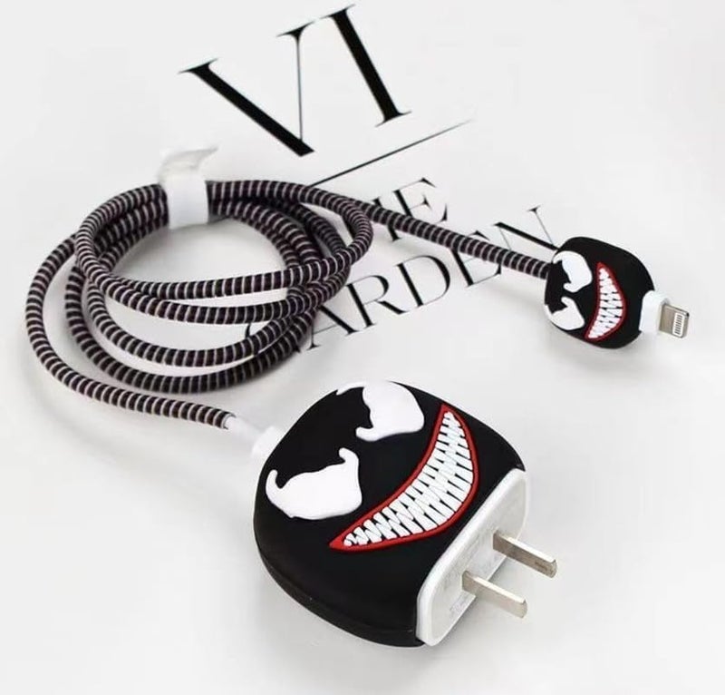 CERLINK Cable Protector for Apple iPhone Charger 20W/18W Type C, 3D Cute Cartoon Case Adaptor Cover Full Cable Connection Protectors Protective Protection Wire Sleeves Guard (Venom) - Image 5