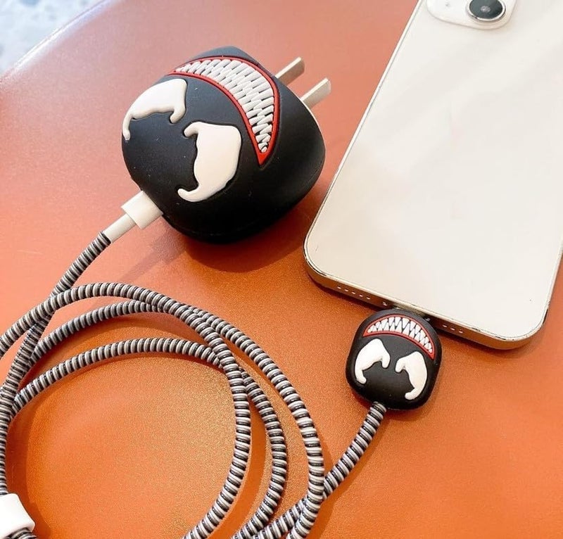 CERLINK Cable Protector for Apple iPhone Charger 20W/18W Type C, 3D Cute Cartoon Case Adaptor Cover Full Cable Connection Protectors Protective Protection Wire Sleeves Guard (Venom) - Image 4