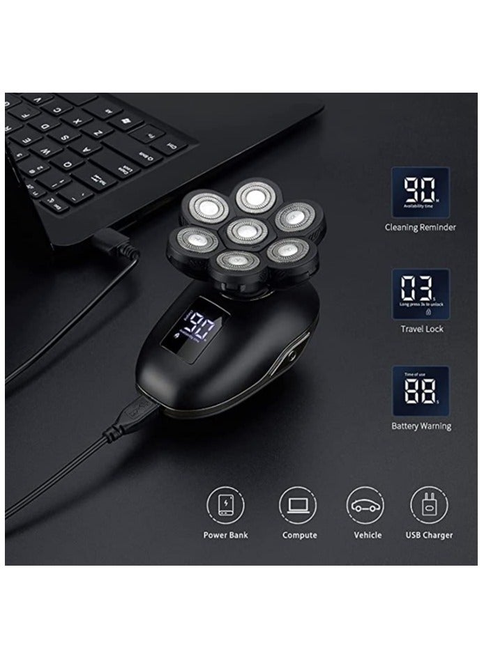 Electric Shaver for Men 5 in 1 Bald Head Shaver Waterproof Upgraded Head Shaver 7 Floating Heads Multifunctional Head Razors for with Nose Ear Trimmer LED Display 90 Mins Run time for Traval - Image 4