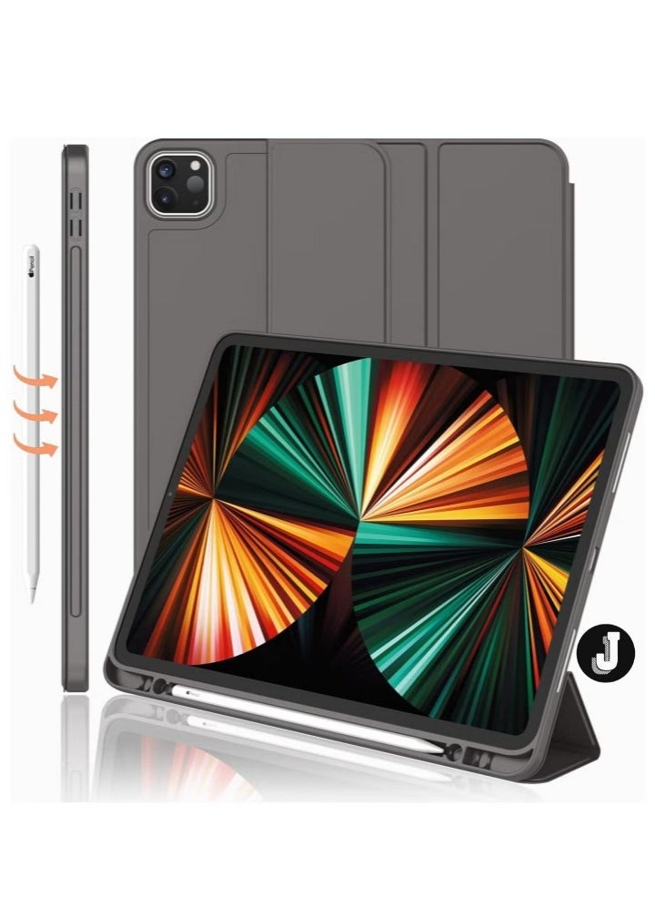 JAJEEK "iPad Pro 12.9 Case (2022/2021, 6th/5th Gen) with Pencil Holder – Supports 2nd Gen Pencil Charging, Trifold Stand, Auto Wake/Sleep, Soft TPU Back, Space Gray" - Image 1