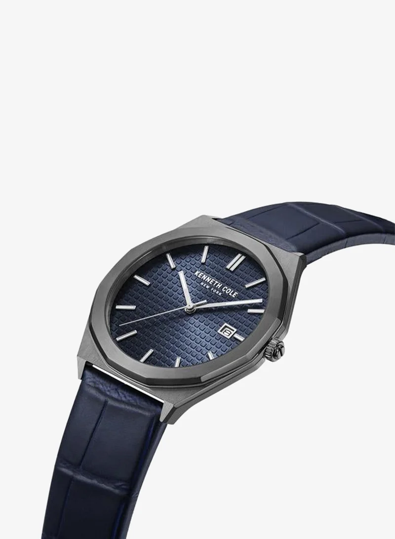 Kenneth Cole New York Blue Dial Blue Leather Strap Watch For Men 41mm