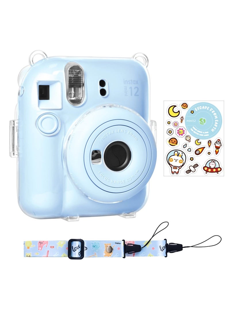 Generic Clear Case for Fuji Instax Mini 12/Polaroid Mini 12, Case for Fujifilm Instax Mini 12 Instant Camera with Back Photos Pocket, Shoulder Strap and Beautiful Sticker  - Image 1