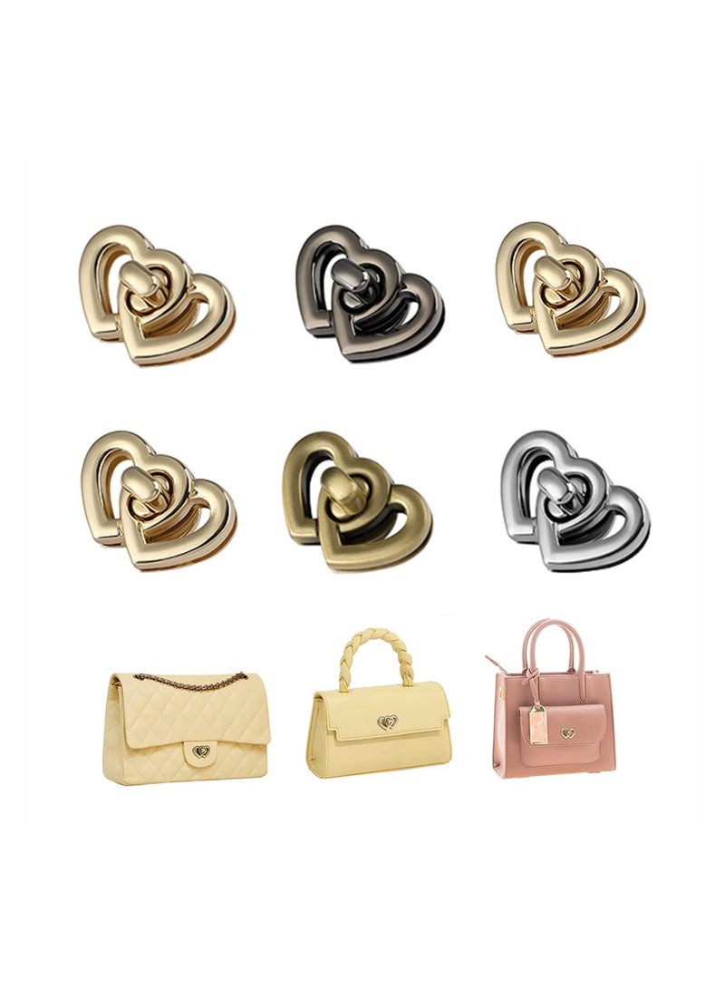 6 Pieces Heart Shape Metal Twist Lock Purse Clasp Hardware for Bag Making and Handbags Closure Clips - Image 1