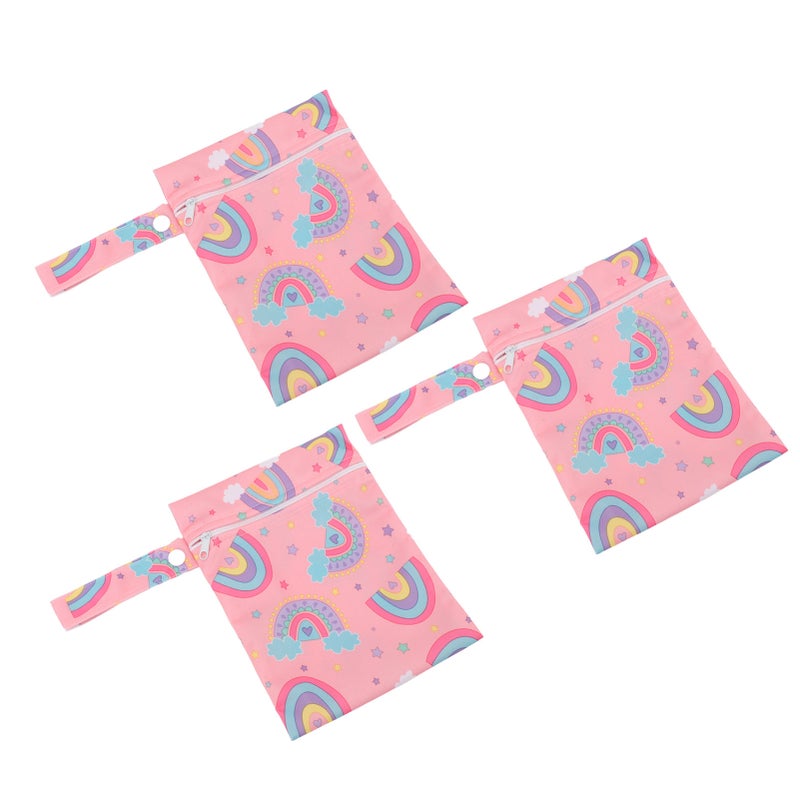 3pcs Wet Dry Bags for Diaper Bag Water Resistant Reusable Detachable Snap Handle Printed Cloth Diaper Wet Dry Bags 15x20cm - Image 3