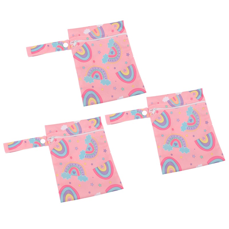3pcs Wet Dry Bags for Diaper Bag Water Resistant Reusable Detachable Snap Handle Printed Cloth Diaper Wet Dry Bags 15x20cm - Image 2