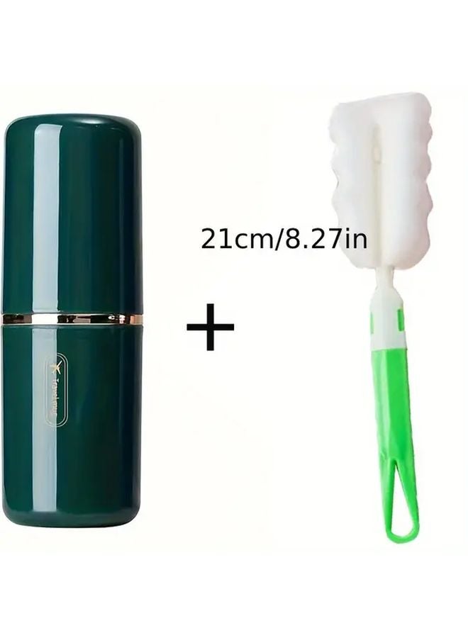 Blue Travel Toothbrush and Toothpaste Case Set with Lid and Cleaning Brush - Image 2