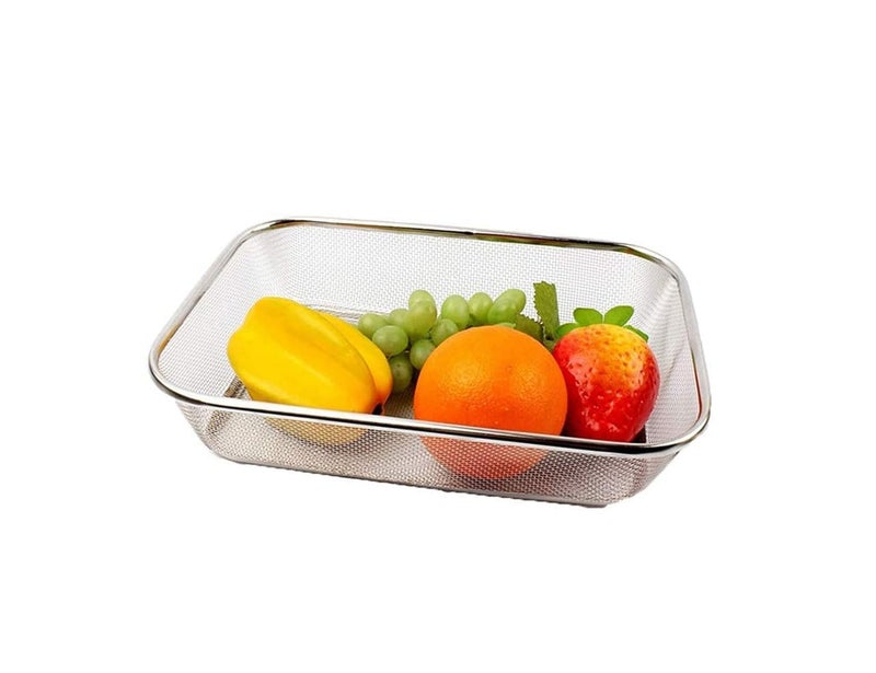 Dhanuom Durable and Rust Proof Stainless Steel Rectangular Shape Fridge Basket with Mesh Sink Strainer and Fruit Vegetable Drain Basket for Home Kitchen Restaurant1PCS - Image 5