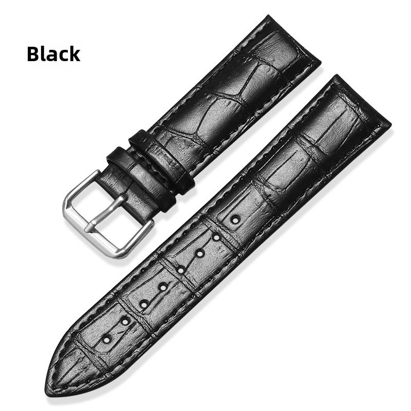 Generic Genuine Leather Crocodile Bamboo Strap for Huawei GT Samsung Apple EC-slub black-silver pin buckle 