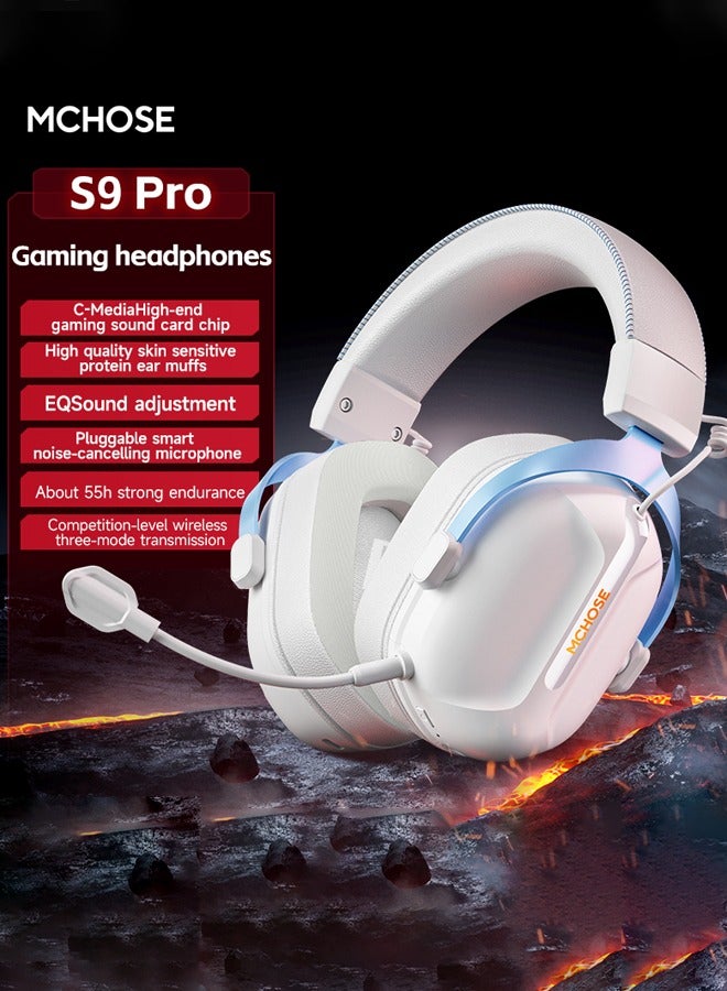 مكشوزي سماعه قيمنق S9 Pro، لاسلكية وسلكية 2.4 جيجاهرتز/بلوتوث، مشغلات 50 مم، صوت محيطي 7.1، زمن انتقال منخفض للغاية 15 مللي ثانية، بطارية 55 ساعة، ميكروفون قابل للفصل بتقنية إلغاء الضوضاء بالذكاء الاصطناعي، وسادات أذن موصلة للجليد، أوضاع موسيقى/ألعاب، MC-S9-4 - Image 3