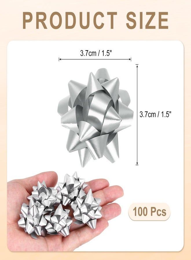 PATIKIL 1.5" Mini Star Gift Bows, 100Pcs Small Christmas Metallic Gift Wrapping Self-Adhesive Bows for Holiday Weddings Birthday Party, Matte Silver - Image 2