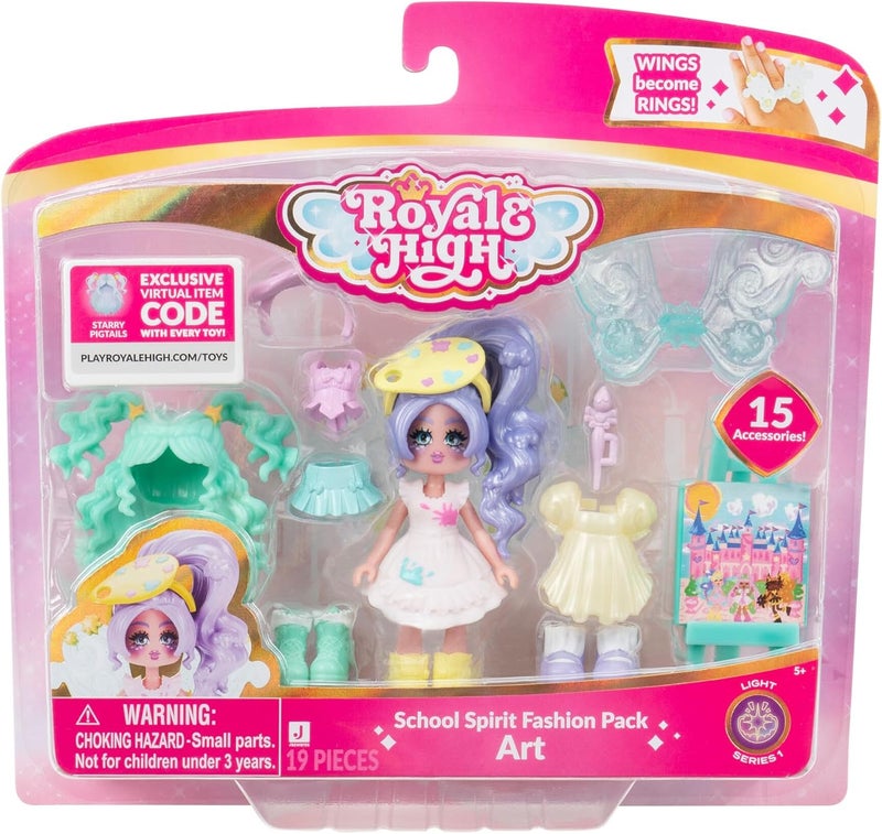 رويال هاي Jazwares Royale High 3” School Spirit Fashion Pack: Art - Light Series 1-1 Figure with 15 Accessories - Wings Become Rings - Virtual Item Code Included - Ages 5+ - Image 1