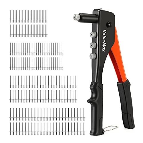 ValueMax 4-in-1 Hand Riveter/Rivet Gun, Pop Rivet Tool Kit with 200 Rivets - 3/32-inch, 1/8-inch, 5/32-inch, 3/16-inch, 4 Interchangeable Nosepieces, Suitable for Metal - Image 1