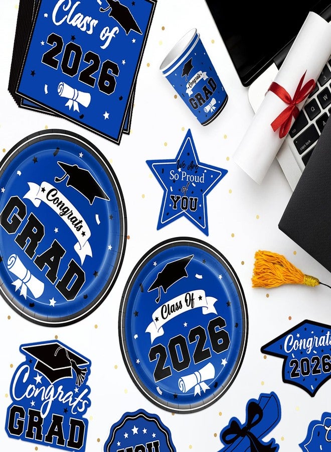 Leetous 2026 Graduation Decorations for Party, Blue Plates Napkins Cups Tablecloth with Congrats Grad Hanging Decor for 25 Guests, Congratulations Disposable Party Supplies Favors for College & Middle School - Image 5