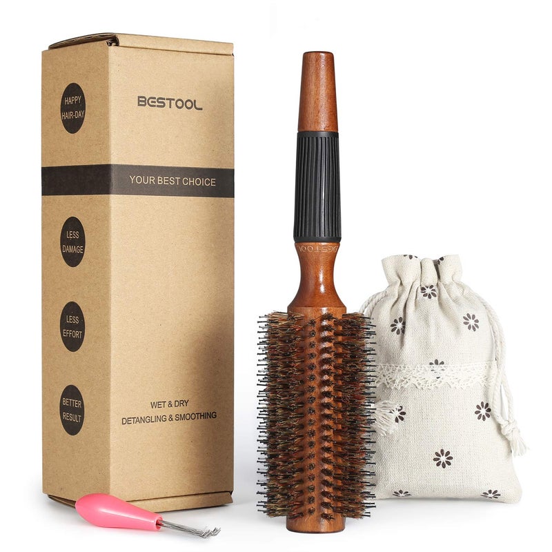 BESTOOL Round Brush for Blow Drying Round Hair Brush for Women or Men Boar Bristle Round Hairbrush for Quick Blowout Add ShineVolume Minimize Damage 25 Inch