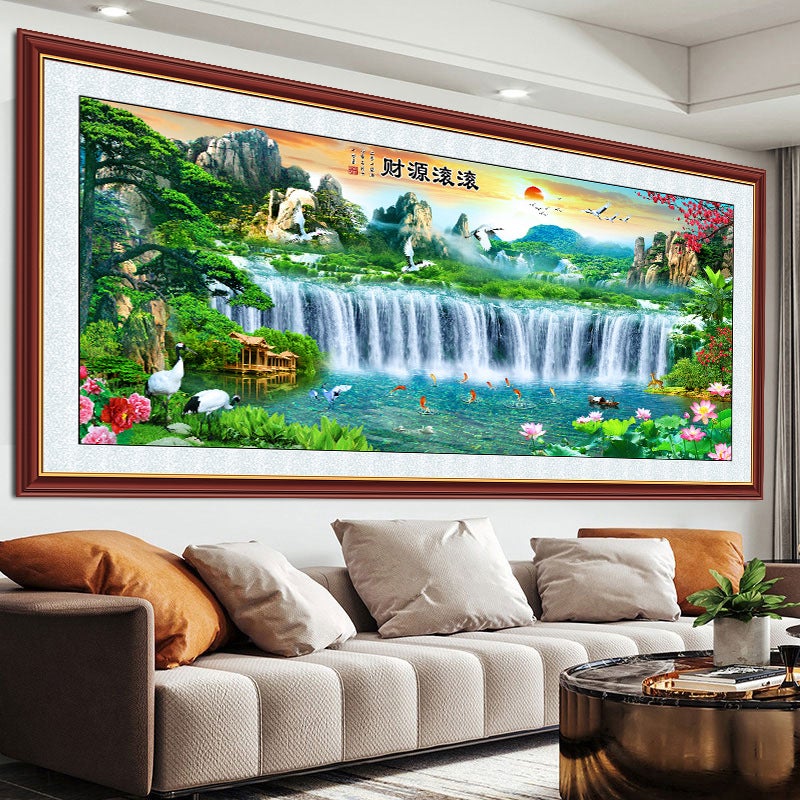 Living Room Landscape Painting Sofa Background Mural 3D Three-Dimensional Wall Sticker Self-Adhesive Decorative Painting Wall Sticker Minimalist Wall Sticker - Image 1