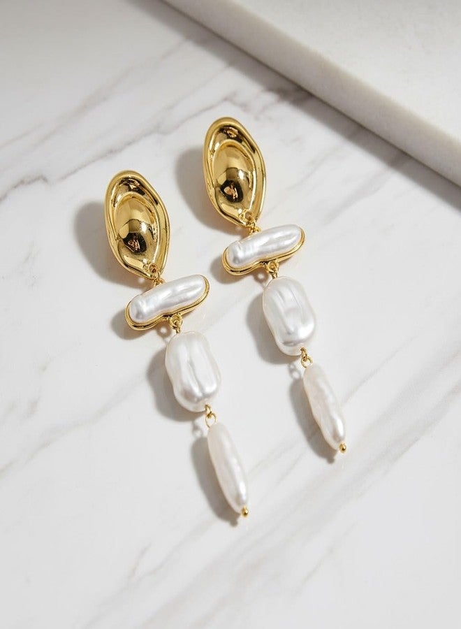 AMAAL Golden Pearl Long Chain Earrings Set for Women | Elegant Drop Ear Rings | Stylish Jewellery for Woman & Girls | Lightweight Gold Plated Pearl Stud Earrings | Modern Fashion Accessories Gift 172 - Image 5