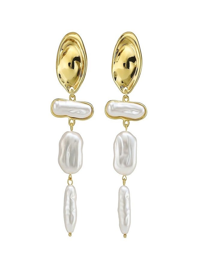 AMAAL Golden Pearl Long Chain Earrings Set for Women | Elegant Drop Ear Rings | Stylish Jewellery for Woman & Girls | Lightweight Gold Plated Pearl Stud Earrings | Modern Fashion Accessories Gift 172 - Image 1