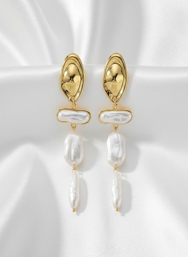 AMAAL Golden Pearl Long Chain Earrings Set for Women | Elegant Drop Ear Rings | Stylish Jewellery for Woman & Girls | Lightweight Gold Plated Pearl Stud Earrings | Modern Fashion Accessories Gift 172 - Image 4