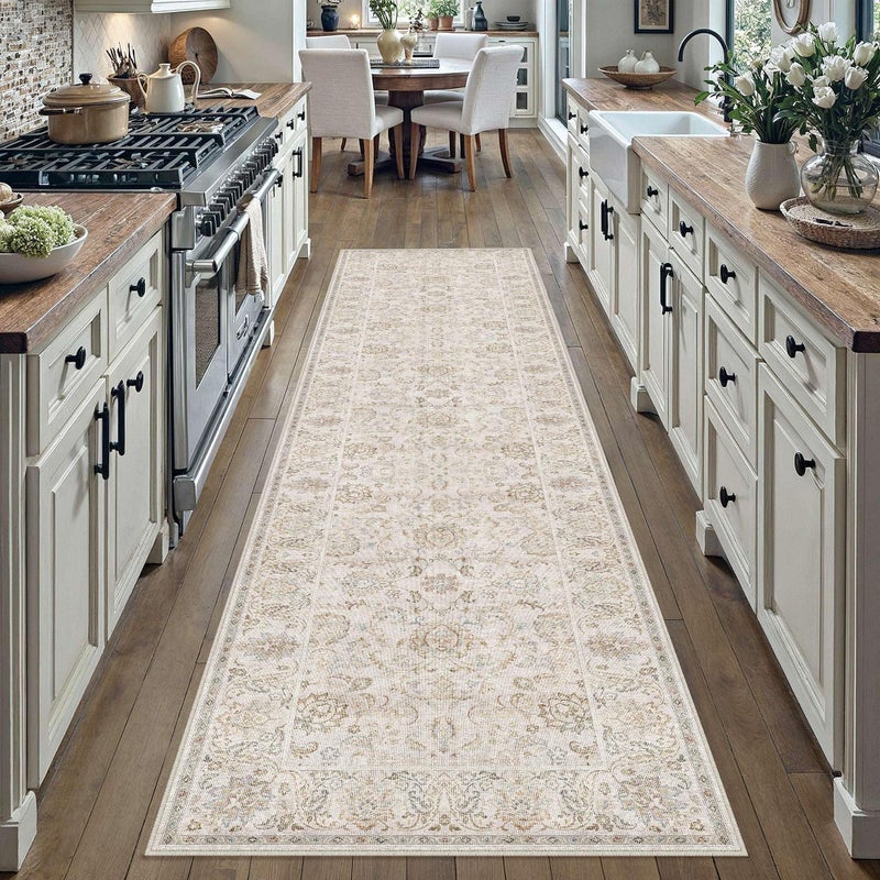 HUGEAR 2x8 Machine Washable Hallway Runner Rugs Vintage Grey - Neutral Non Slip Stain Resistant Low Pile Aesthetic Throw Carpet Kids & Pet Friendly for Bedroom Kitchen Entryway - Image 2