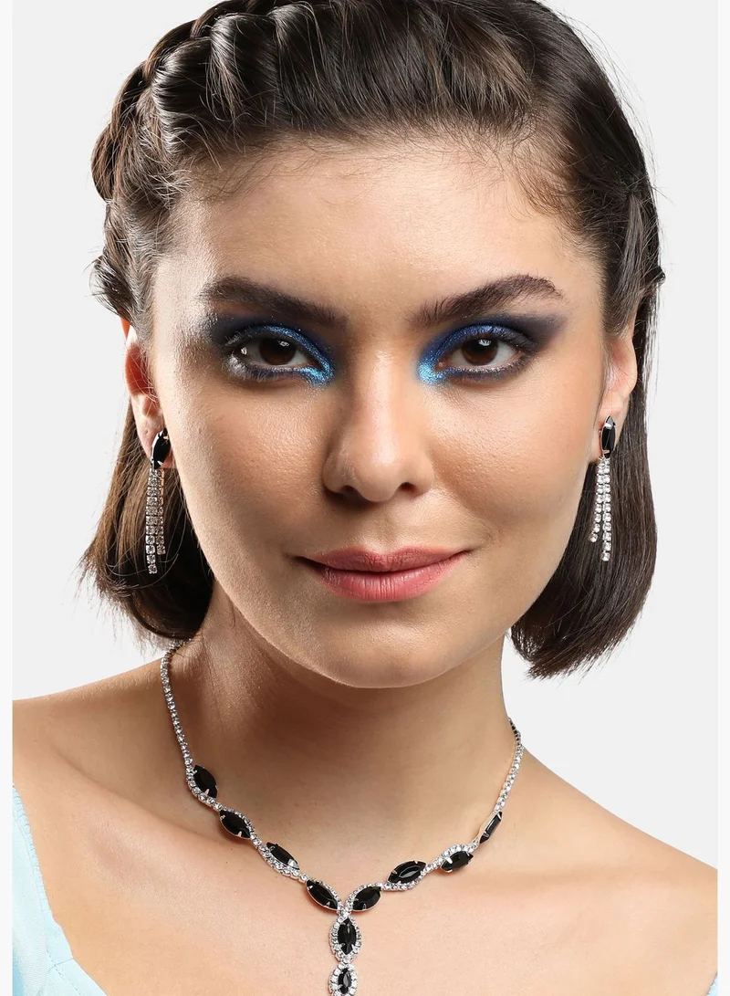 SOHI Silver Plated Party Designer Stone Necklace and Earring Set For Women