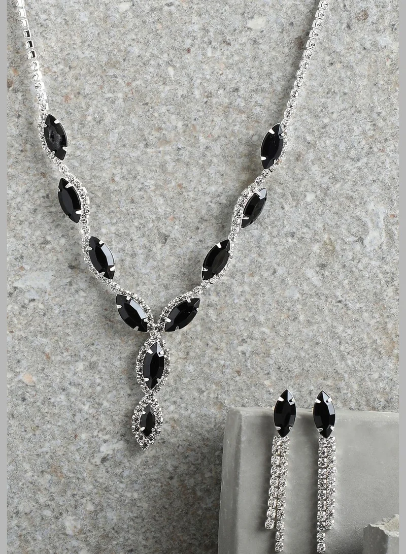 SOHI Silver Plated Party Designer Stone Necklace and Earring Set For Women