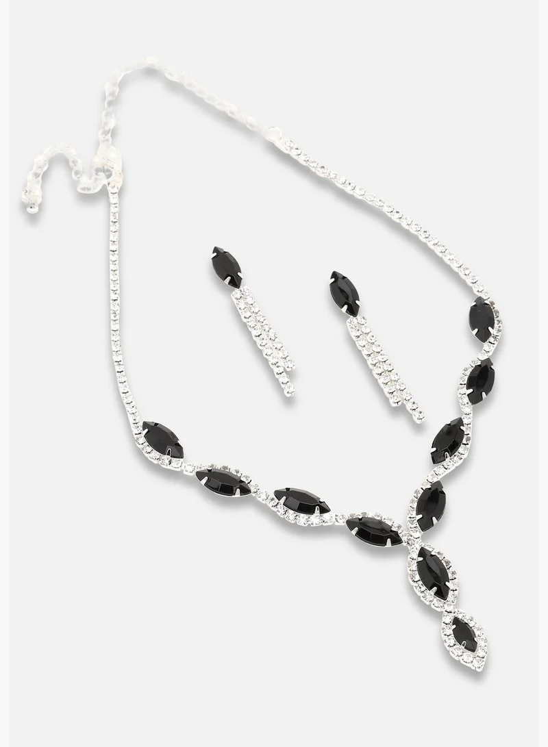 SOHI Silver Plated Party Designer Stone Necklace and Earring Set For Women