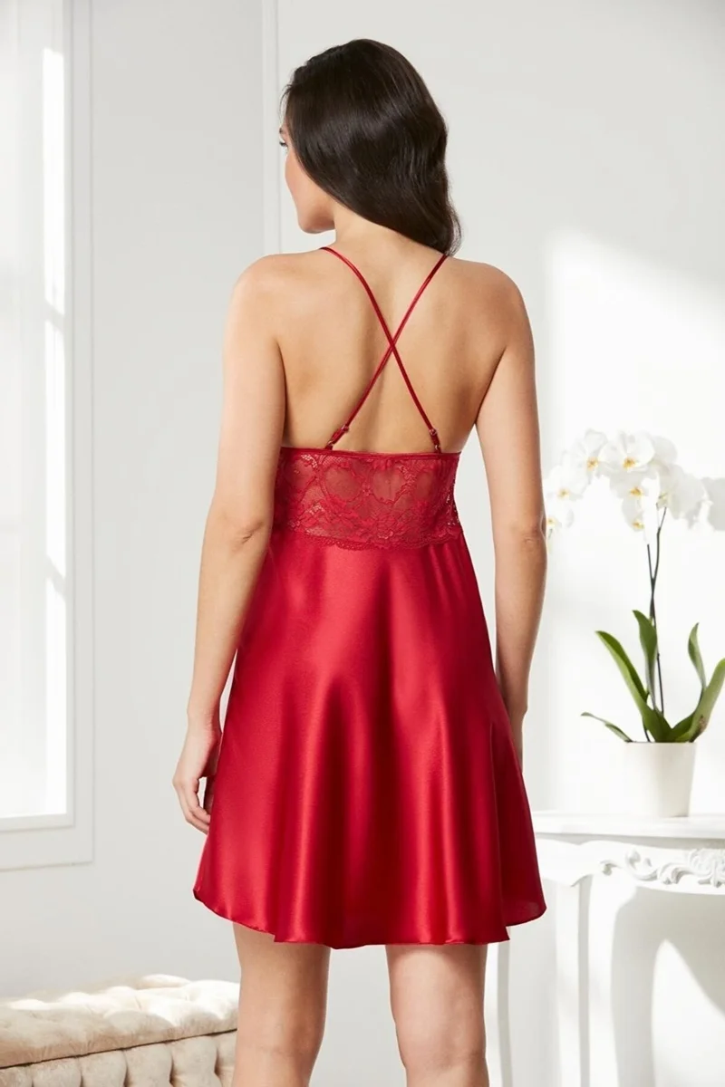 pierre cardin 850 Women's Satin Lace Nightgown-Red