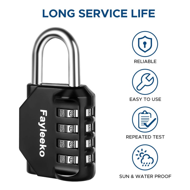 Fayleeko Combination Lock, 4 Digit Combination Padlock for School Gym Sports Locker, Fence, Toolbox, Case, Hasp Cabinet Storage (4 Pack, Black) - Image 4