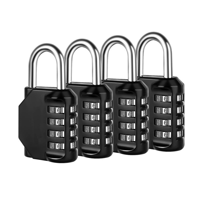 Fayleeko Combination Lock, 4 Digit Combination Padlock for School Gym Sports Locker, Fence, Toolbox, Case, Hasp Cabinet Storage (4 Pack, Black) - Image 1