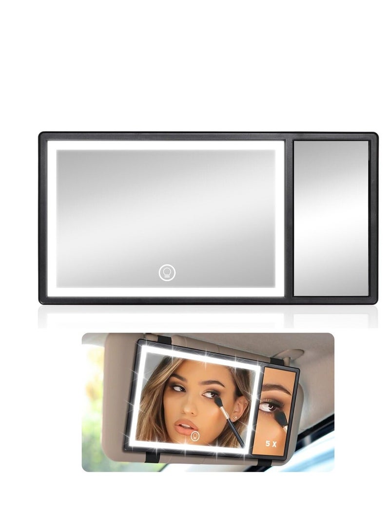 SOLARAE Car Sun Visor Vanity Mirror, Car Visor LED Makeup Mirror, Rechargeable Car Visor Vanity Mirror, with 5X Magnifying, 3 Light Modes and 62 LEDs Function, Universal for Car with Dimmable Fill Light - Image 1