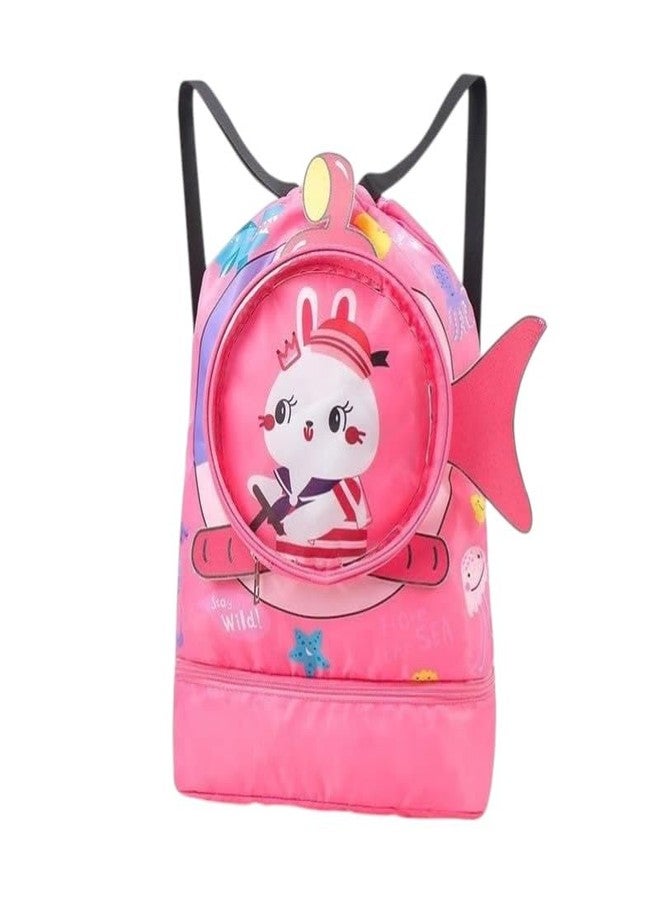 Radiance Unicorn Swimming Bag for Kids | Waterproof Drawstring Backpack with Cartoon Design | Lightweight Pool, Beach & Travel Bag for Boys & Girls (Dark Pink) - Image 1