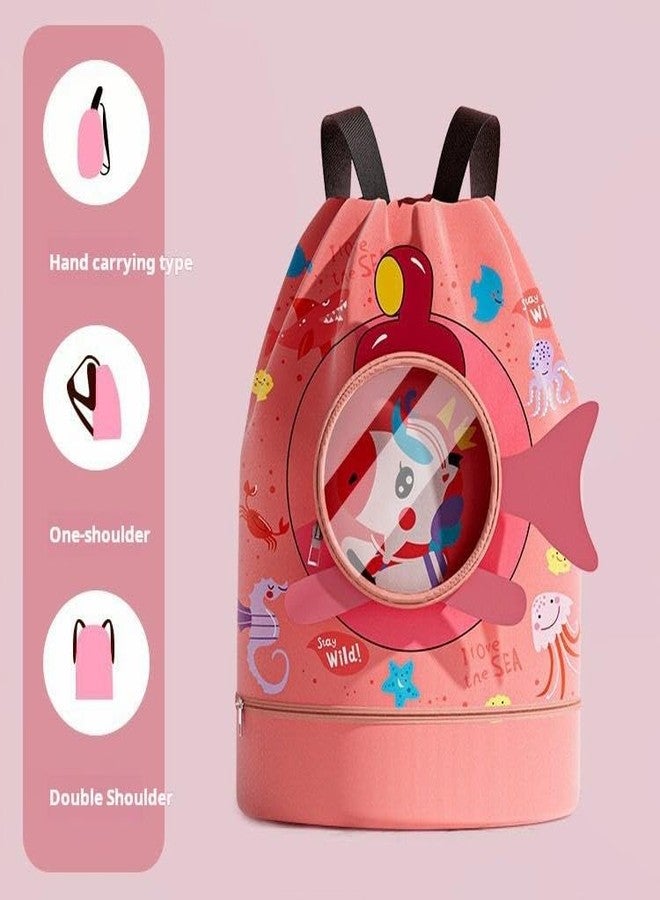 Radiance Unicorn Swimming Bag for Kids | Waterproof Drawstring Backpack with Cartoon Design | Lightweight Pool, Beach & Travel Bag for Boys & Girls (Dark Pink) - Image 2