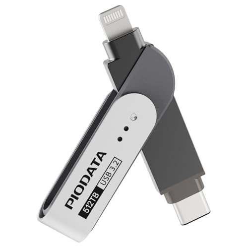Piodata iXflash iPhone Flash Drive: 512GB Apple MFi Certified, Lightning & USB C 3.1 Memory Stick Metal 2-in-1 for Android Phone, iPad & Computer - Photo, Video & Backup Photo Stick with Free APP - Image 1