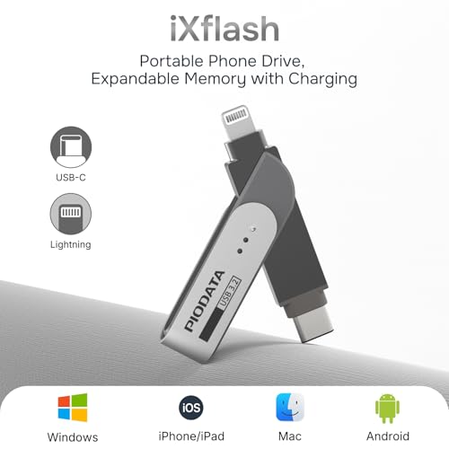 Piodata iXflash iPhone Flash Drive: 512GB Apple MFi Certified, Lightning & USB C 3.1 Memory Stick Metal 2-in-1 for Android Phone, iPad & Computer - Photo, Video & Backup Photo Stick with Free APP - Image 2