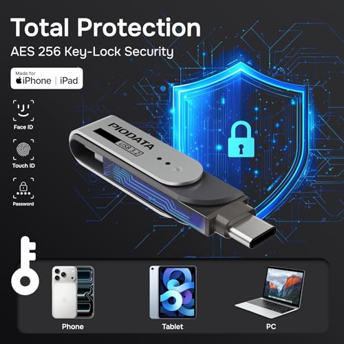 Piodata iXflash iPhone Flash Drive: 512GB Apple MFi Certified, Lightning & USB C 3.1 Memory Stick Metal 2-in-1 for Android Phone, iPad & Computer - Photo, Video & Backup Photo Stick with Free APP - Image 3
