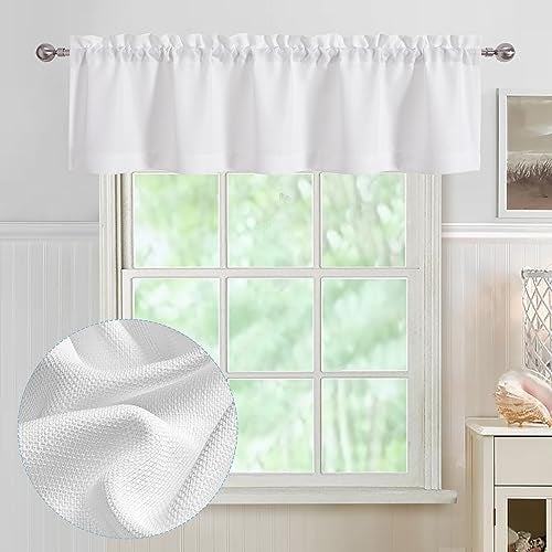 Chyhomenyc White Valance for Windows, Light Filtering Faux Linen Textured Semi Sheer Small Short Valance for Bathroom Laundry Basement, 60Wx14L inch, 1 Piece - Image 1