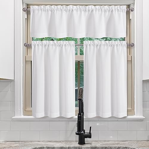 Chyhomenyc White Valance for Windows, Light Filtering Faux Linen Textured Semi Sheer Small Short Valance for Bathroom Laundry Basement, 60Wx14L inch, 1 Piece - Image 2
