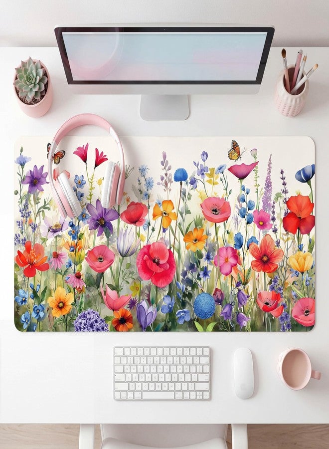 جيوجا وسادة ماوس Geyoga Flower Plants، مقاس 31.5 × 15.7 بوصة، بتصميم زهور وردية ربيعية، مناسبة لأجهزة الكمبيوتر المكتبية الكبيرة (XL)، لحماية سطح المكتب، ووسادة الماوس ولوحة المفاتيح، هدية مثالية للنساء للعودة إلى المدرسة، أو للعمل، أو المكتب، أو المنزل. - Image 1